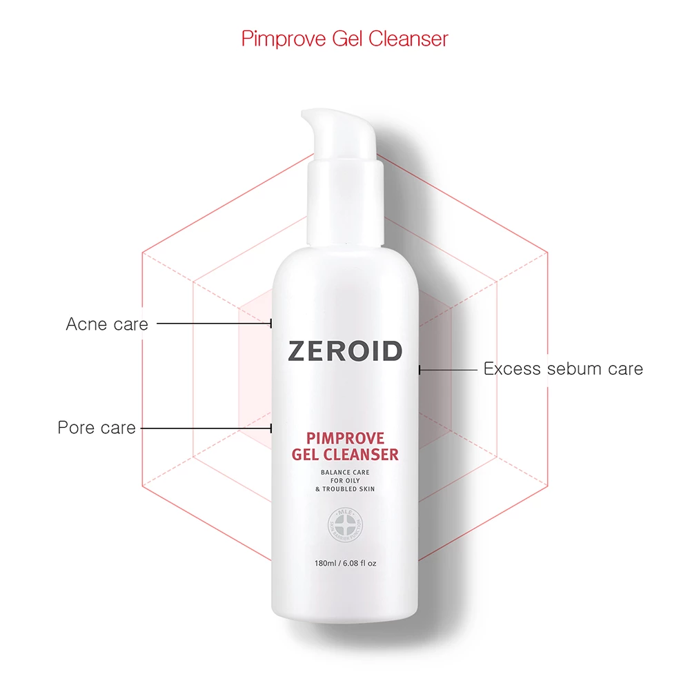 Zeroid Pimprove Gel Cleanser | Curățare Delicată pentru Ten Gras și Acneic, 180 ml 