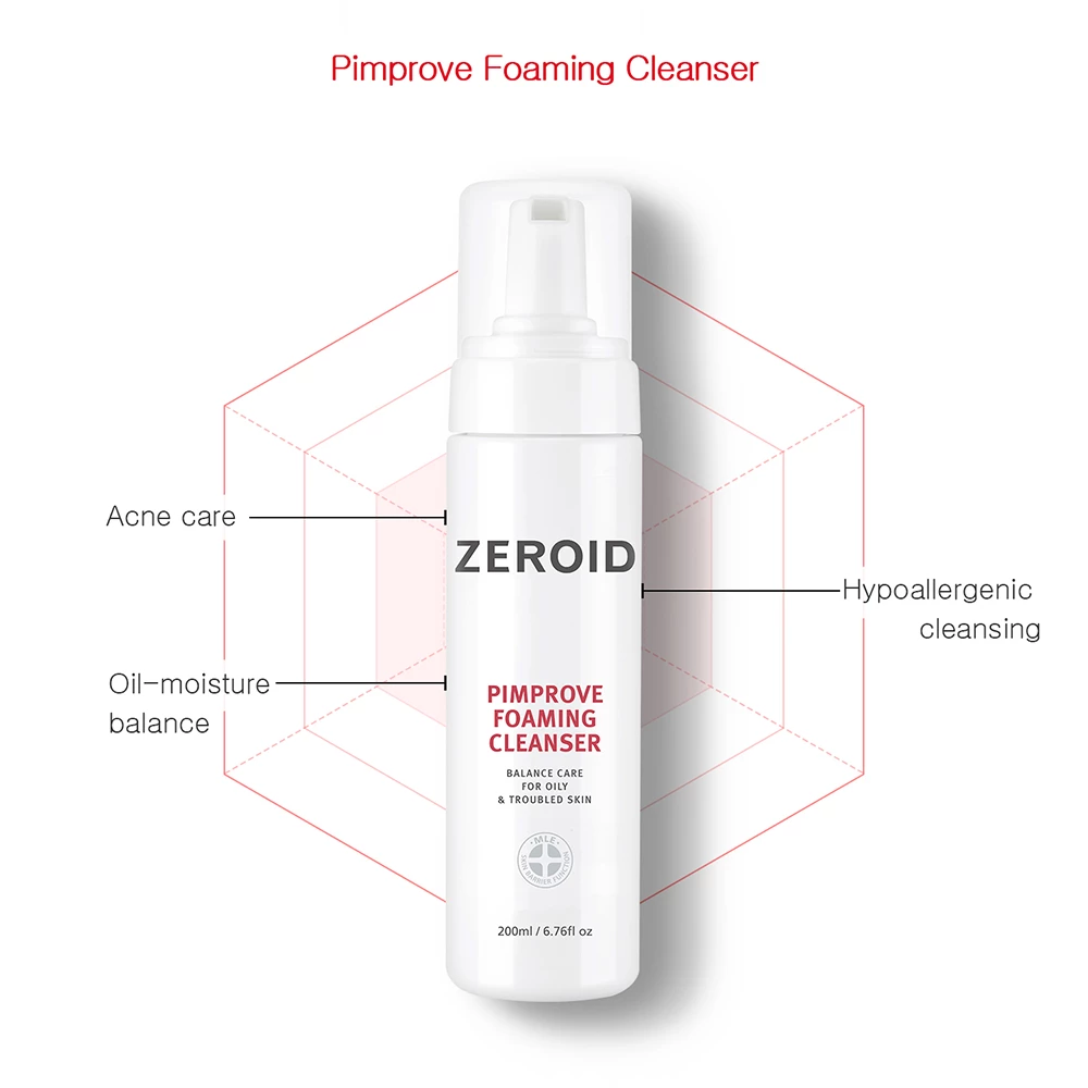 Zeroid Pimprove Foaming Cleanser | Spumă de curățare pentru ten gras și sensibil, 200 ml 