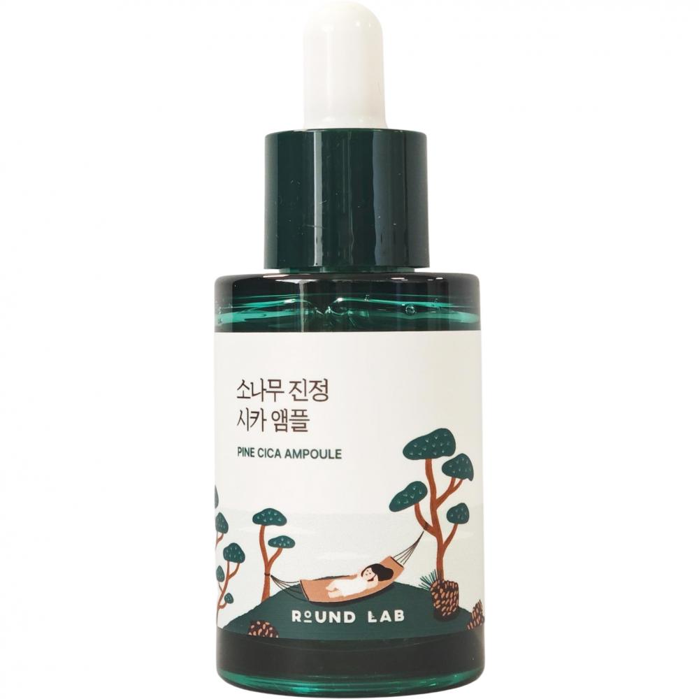 ROUND LAB Pine Calming Cica Ampoule 30 ml - Ser de fata formulat cu extract de Centella Asiatica si acid hialuronic, care contribuie la calmarea pielii sensibile si iritate, reducerea aspectului rosetii si la metinerea hidratarii