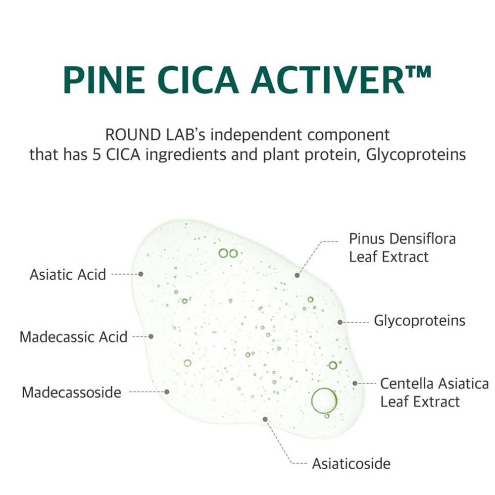 ROUND LAB Pine Calming Cica Pad, 50 buc - dischete formulate cu Centella Asiatica si PHA gluconolactona, care contribuie la exfolierea delicata si la calmarea pielii predispuse la imperfectiuni