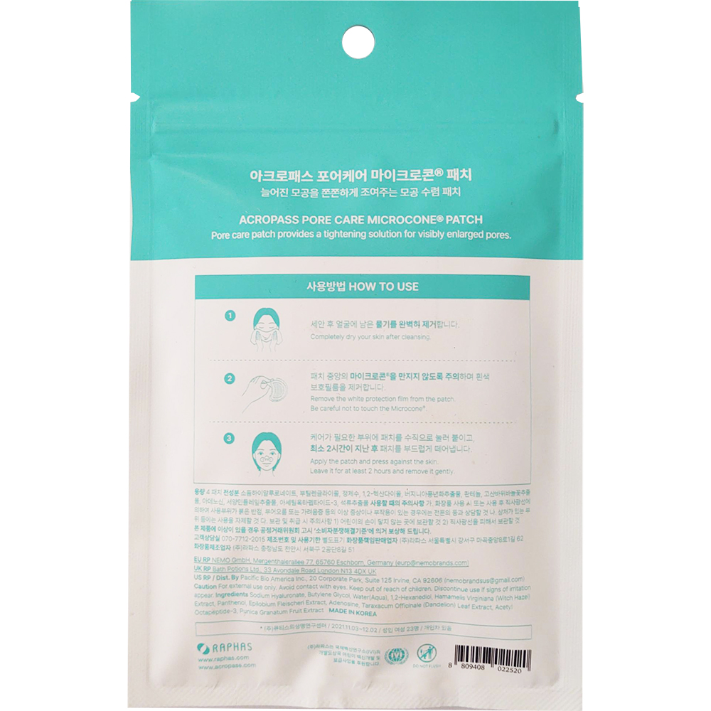 ACROPASS Pore Care Microcone Patch - plasturi formulati cu acid hialuronic si extract de hamamelis, care contribuie la ingrijirea localizata a porilor dilatati si la mentinerea confortului pielii - 4 buc