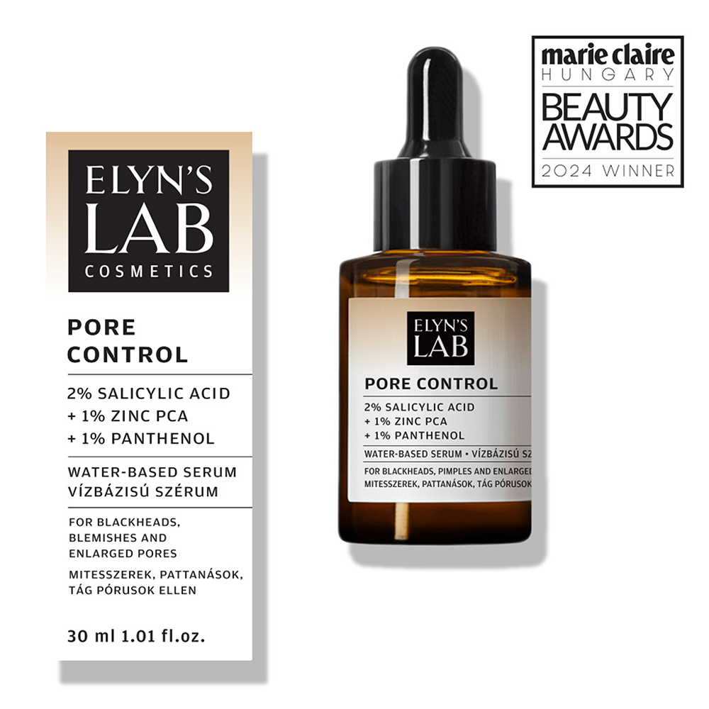 ELYN'S LAB Pore control - ser de fata formulat cu Acid Salicilic si Zinc PCA, care contribuie la eliminarea celulelor moarte acumulate in profunzimea porilor si la reglarea productiei de sebum - 30 ml