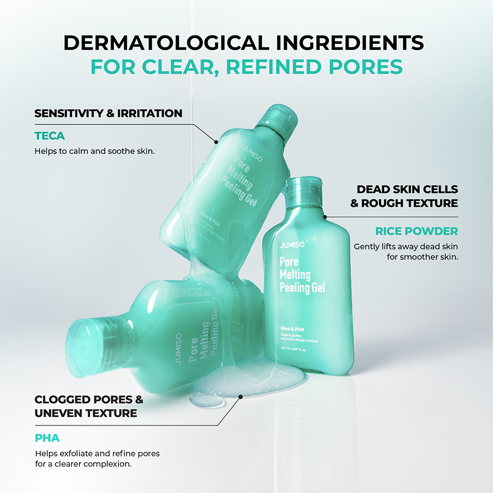 JUMISO Pore Melting Peeling Gel 150 ml - Exfoliant formulat cu gluconolactona si pudra fina de orez, care contribuie la indepartarea impuritatilor si a excesului de sebum si la mentinerea confortului pielii dupa exfoliere