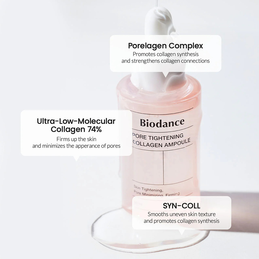 Biodance Pore Tightening Collagen Ampoule – Ser de Față cu Colagen, 50 ml | Micșorare Pori și Fermitate