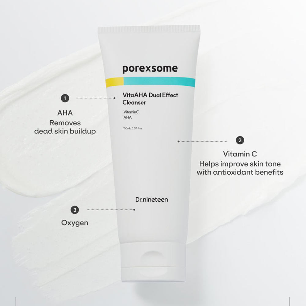 DR.NINETEEN PoreXsome VitaAHA Dual Effect Cleanser, 150 ml - Exfoliant formulat cu AHA si vitamina C, care contribuie la indepartarea celulelor moarte