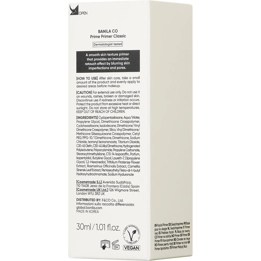 BANILA CO Prime Primer Classic Renew baza pentru machiaj - netezire si hidratare si rezistenta, 30 ml