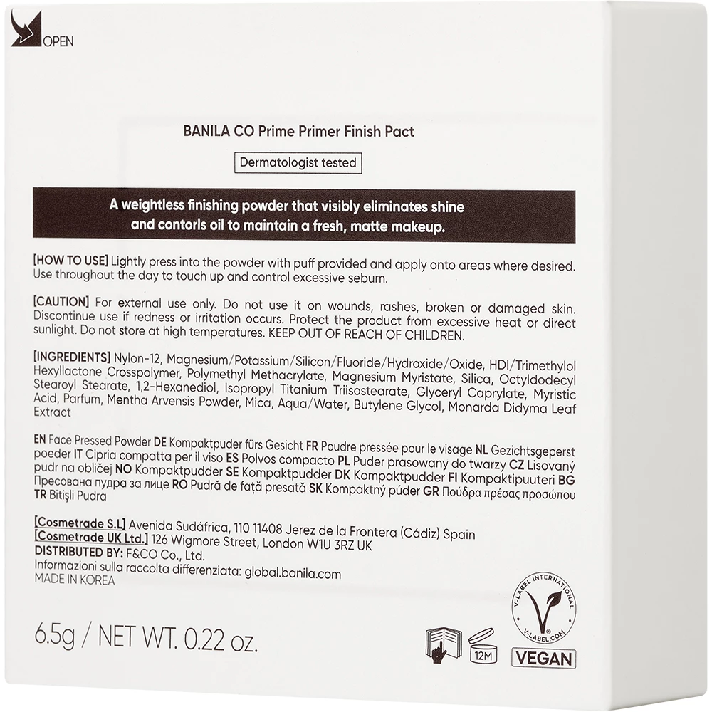 BANILA CO Prime Primer Finish Pact pudra - control sebumului si matifiere si retusuri, 6.5 g
