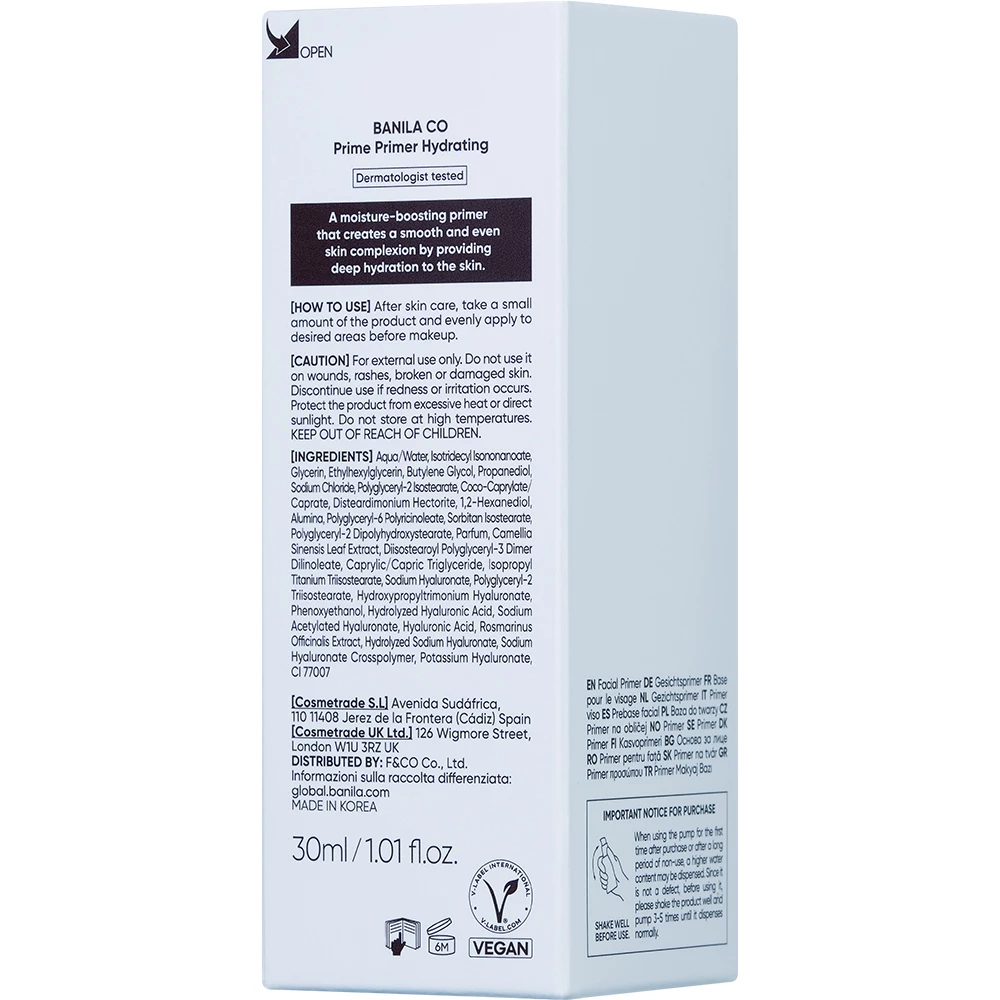 BANILA CO Prime Primer Hydrating Renew baza pentru machiaj - hidratare si luminozitate si rezistenta, 30 ml