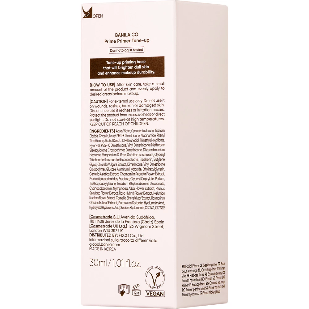 BANILA CO Prime Primer Tone-up Baza luminozitate si rezistenta, 30 ml