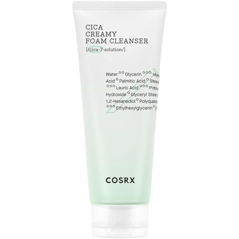 COSRX Cica Creamy Cleanser, 150 ml - spuma de curatare formulata cu complexul Pure Fit CICA-7 si extract de scoarta Pinus Pinaster, care contribuie la eliminarea impuritatilor si murdariei din pori