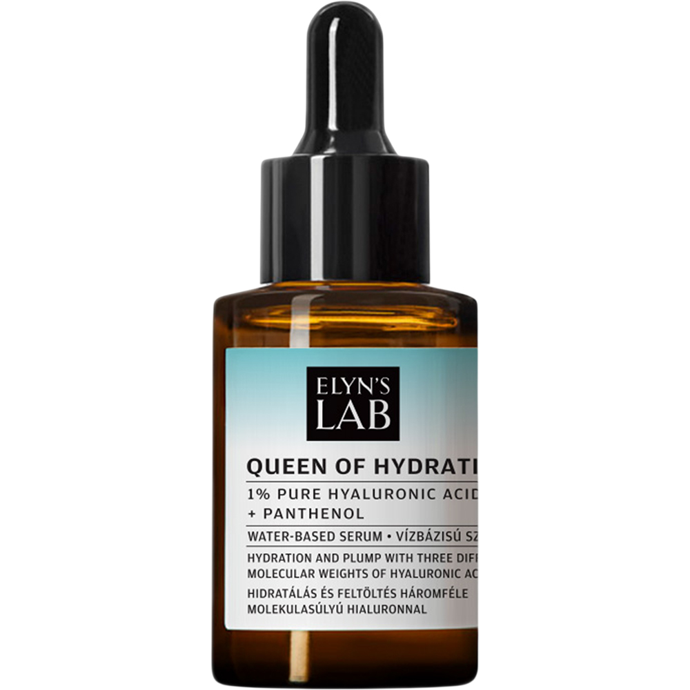 ELYN'S LAB Queen of Hydration 1% hyaluronic acid + Panthenol - ser de fata formulat cu acid hialuronic si pantenol, care contribuie la hidratarea pielii uscate si deshidratate si la metinerea confortului cutanat - 30 ml