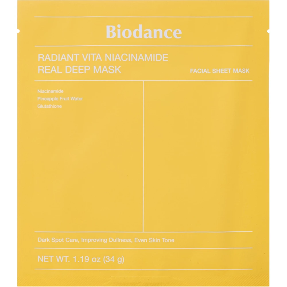 BIODANCE Radiant Vita Niacinamide Real Deep Mask Sheet masca de fata - uniformizare si hidratare si luminozitate, 34 gr