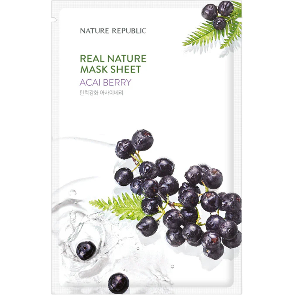 Nature Republic Real Nature Acai Berry Mask Sheet – Mască de față revitalizantă și antioxidantă cu acai berry, 23 g