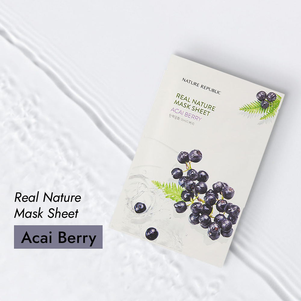 Nature Republic Real Nature Acai Berry Mask Sheet – Mască de față revitalizantă și antioxidantă cu acai berry, 23 g