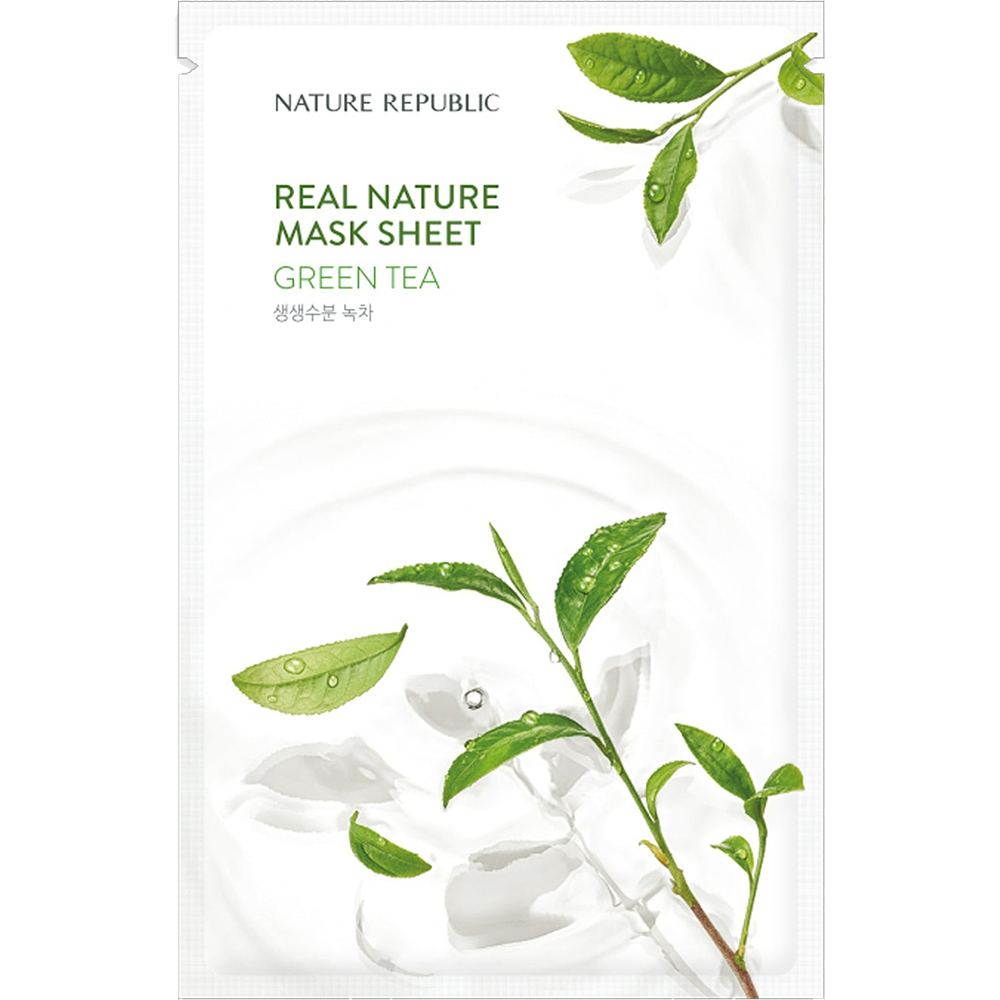 Nature Republic Real Nature Green Tea Mask Sheet – Mască de față calmantă și revitalizantă cu extract de ceai verde, 23 g