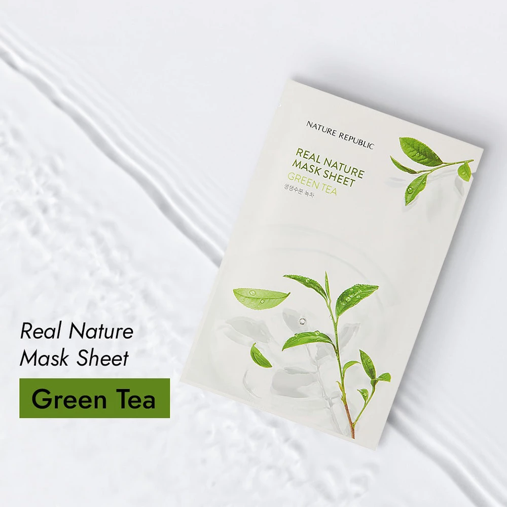 NATURE REPUBLIC Real Nature Masca de fata cu ceai verde - Hidratare Intensiva si Protectie Antioxidanta, 23 gr