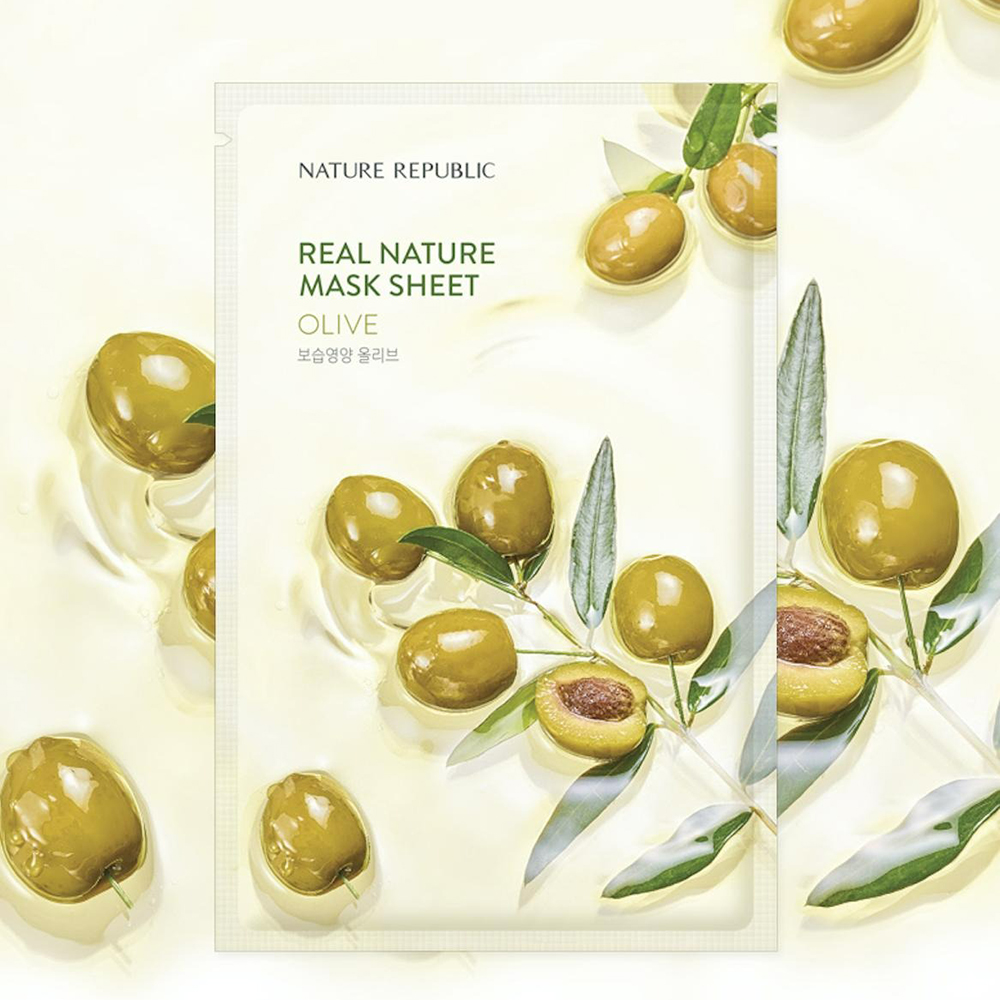 Nature Republic Real Nature Olive Mask Sheet – Mască de față hidratantă cu extract de ulei de măsline, 23 ml