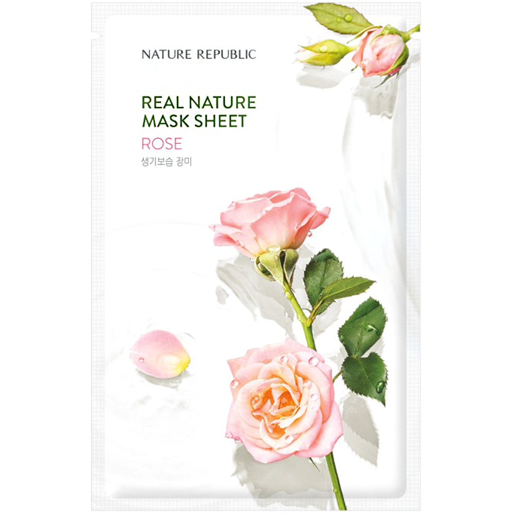 Nature Republic Real Nature Rose Mask Sheet – Mască de față revitalizantă cu extract de trandafir, 23 g