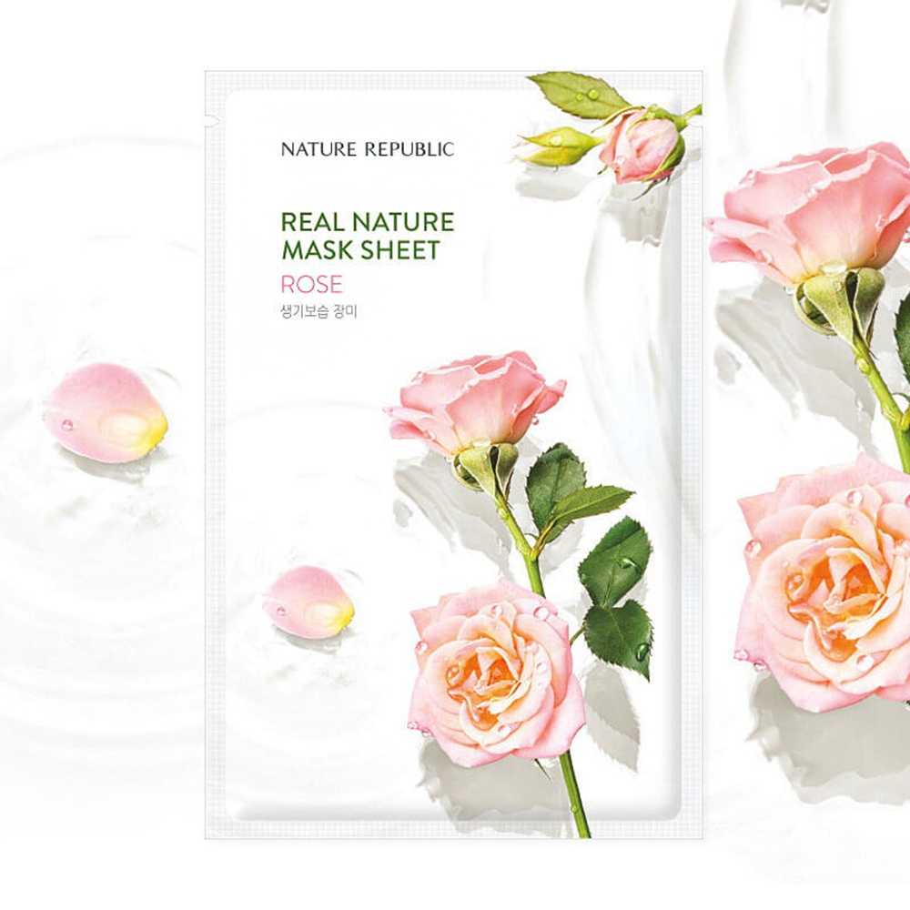 Nature Republic Real Nature Rose Mask Sheet – Mască de față revitalizantă cu extract de trandafir, 23 g