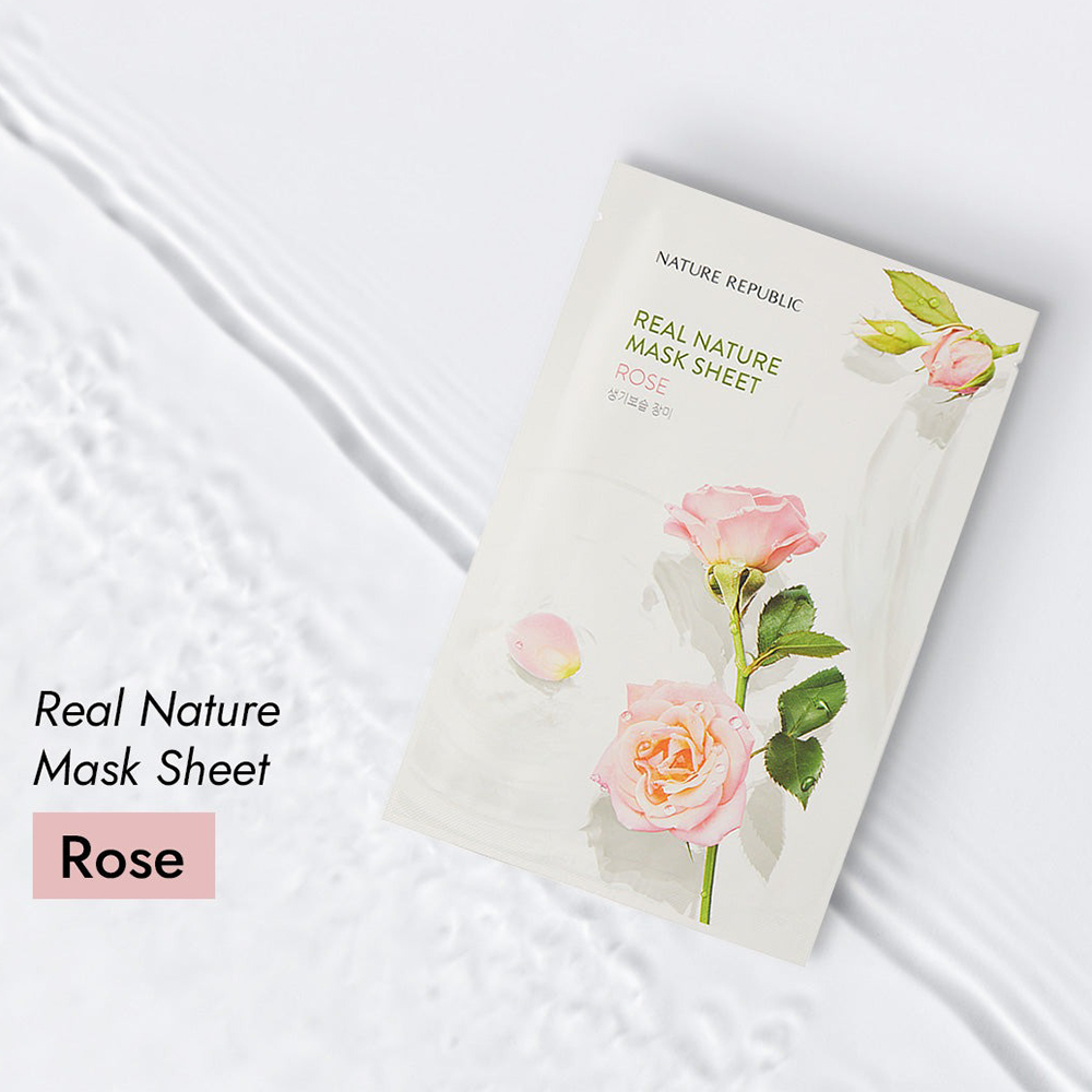 Nature Republic Real Nature Rose Mask Sheet – Mască de față revitalizantă cu extract de trandafir, 23 g