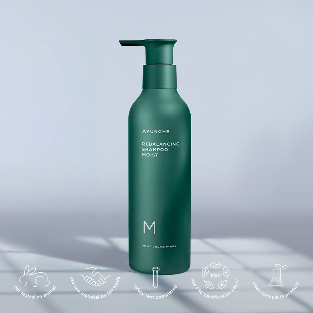 AYUNCHE Rebalancing Shampoo Moist — sampon formulat cu extract de ceai verde si extract de ginseng, care contribuie la imbunatatirea mediului scalpului si la metinerea echilibrului natural — 350 gr