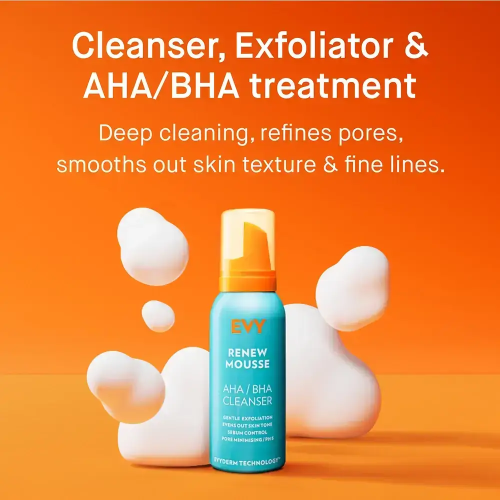 EVY TECHNOLOGY Renew Mousse Cleanser Spuma de Curatare AHA si BHA - Exfoliere Delicata, Hidratare si Luminozitate, 100 ml