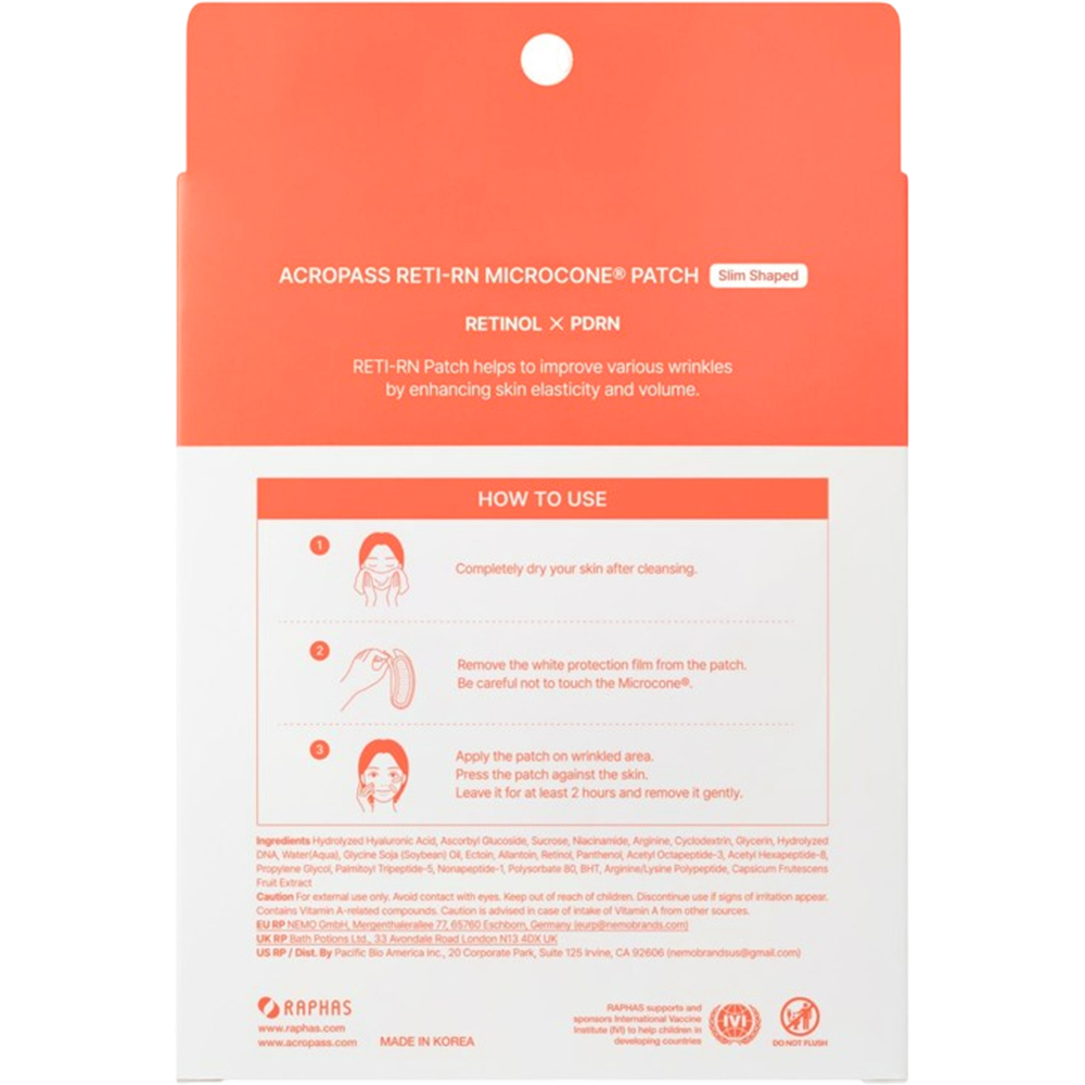 ACROPASS Reti-Rn Microcone Patch Slim Type - plasturi formulati cu retinol si PDRN, care contribuie la reducerea aspectului ridurilor si la mentinerea fermitatii pielii - 6 buc