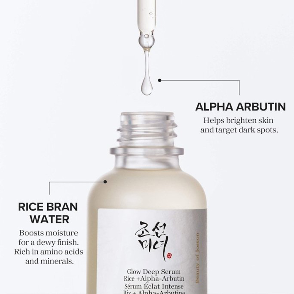 BEAUTY OF JOSEON Rice + Alpha Arbutin Glow Deep, 30 ml - Ser de fata formulat cu apa din tarate de orez si alfa arbutina, care contribuie la hidratarea profunda a pielii si la imbunatatirea luminozitatii si uniformitatii nuantei