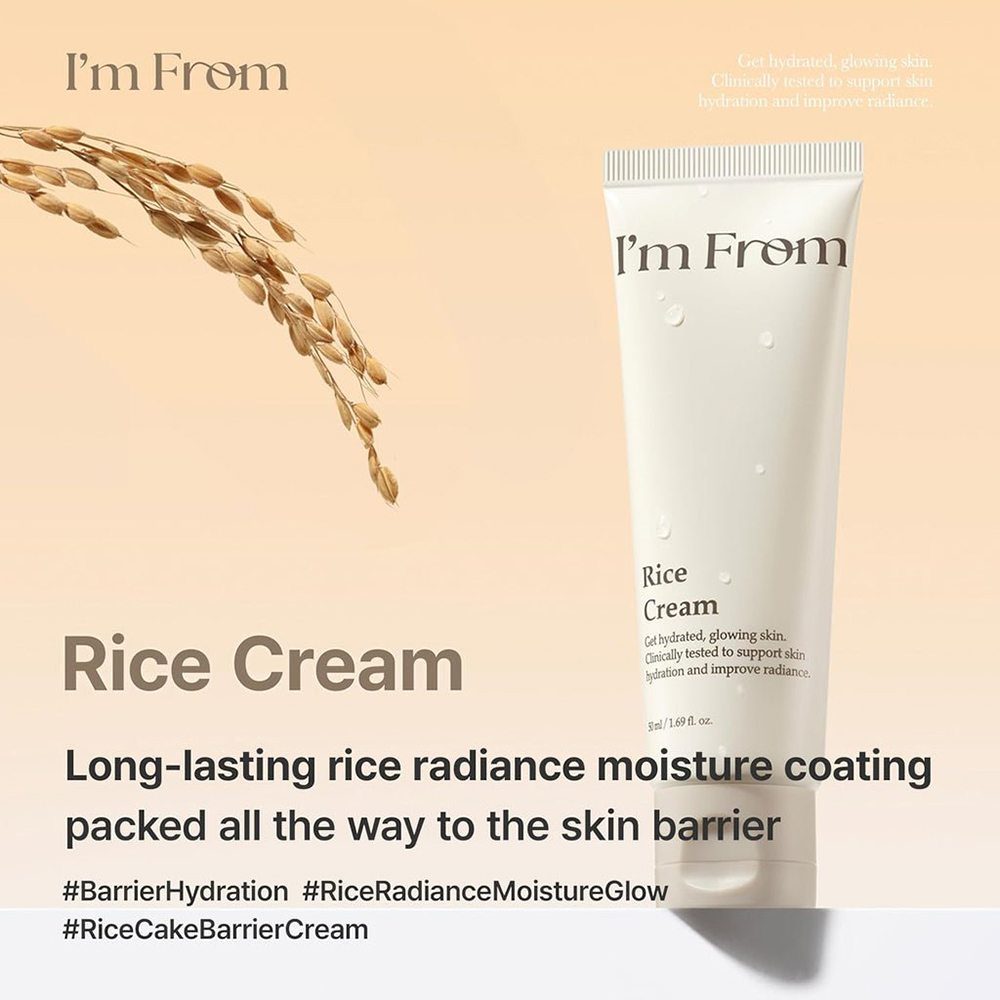 I'M FROM Rice Cream - crema de fata formulata cu ceramida din tarate de orez si acizi grasi, care contribuie la sustinerea barierei cutanate si la metinerea nivelului de hidratare - 50 gr