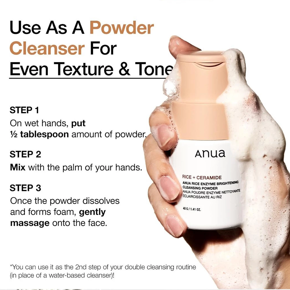 Anua Rice Enzyme Pudra de Curatare Faciala Luminoasa - Exfoliere Delicata si Iluminare Ten, 40 gr