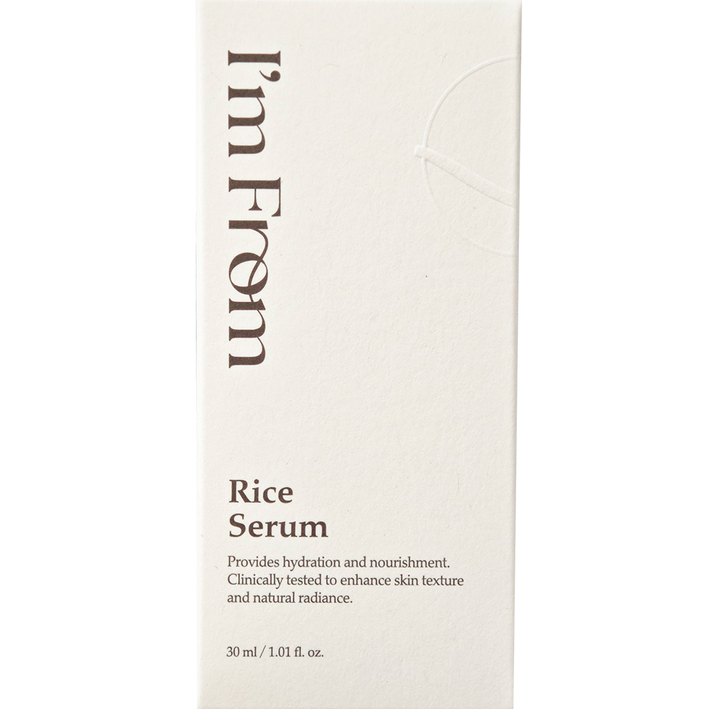 I'M FROM Rice Serum - ser de fata formulat cu extract de ferment de germeni de orez si niacinamida, care contribuie la mentinerea pielii luminoase si la metinerea tenului curat - 30 ml