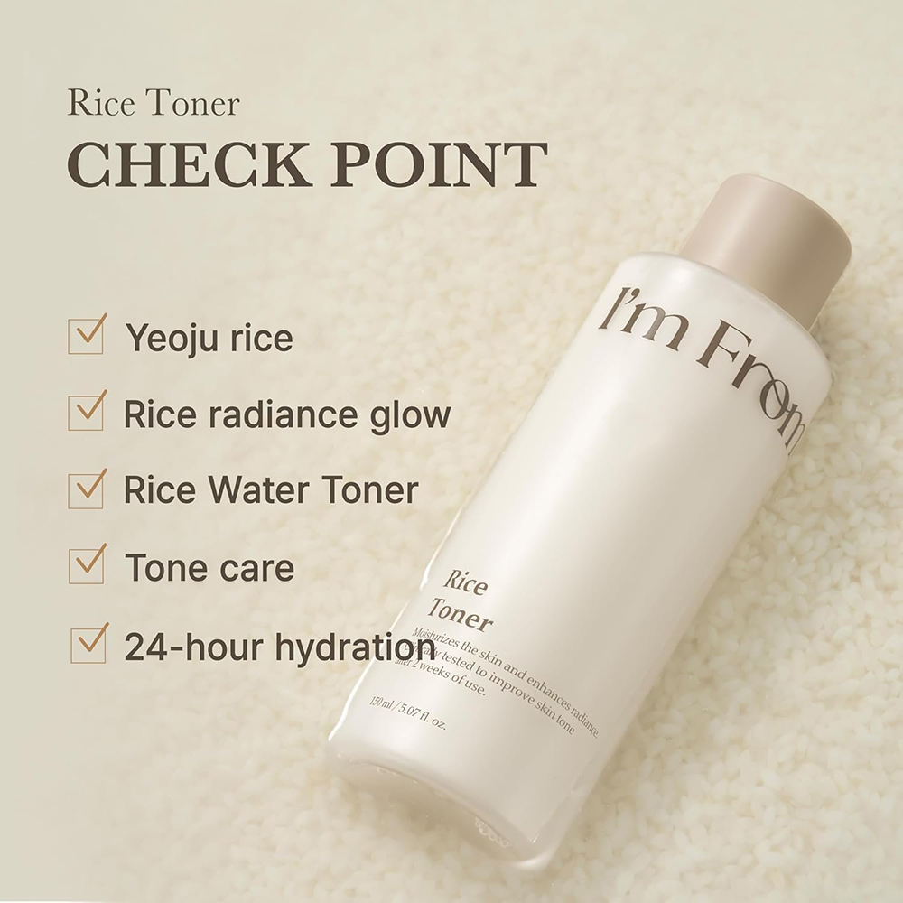 I'M FROM Rice Toner, 150 ml - Toner de fata formulat cu extract de orez organic si GOA RICE din Yeoju, care contribuie la hidratarea pielii si la mentinerea confortului cutanat