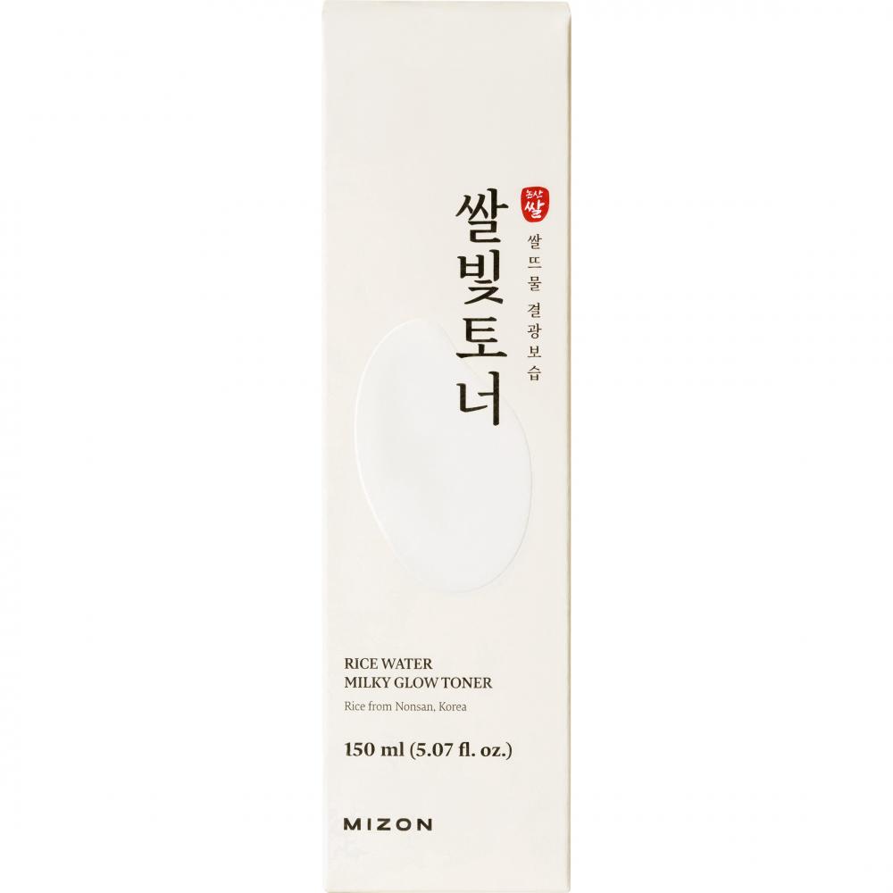 MIZON Rice Water Milky Glow Toner, 150 ml - Toner de fata formulat cu apa de orez Haiami si Rice Bran PDRN, care contribuie la hidratare si la metinerea confortului pielii si la imbunatatirea aspectului tonului neuniform si la netezirea texturii pielii