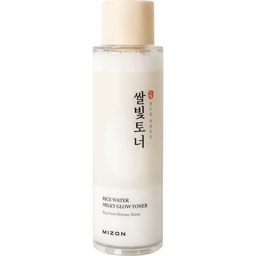 MIZON Rice Water Milky Glow Toner, 150 ml - Toner de fata formulat cu apa de orez Haiami si Rice Bran PDRN, care contribuie la hidratare si la metinerea confortului pielii si la imbunatatirea aspectului tonului neuniform si la netezirea texturii pielii
