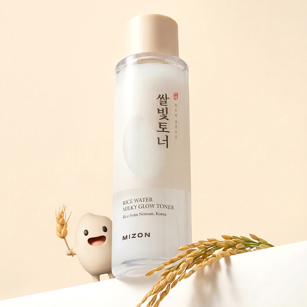 MIZON Rice Water Milky Glow Toner, 150 ml - Toner de fata formulat cu apa de orez Haiami si Rice Bran PDRN, care contribuie la hidratare si la metinerea confortului pielii si la imbunatatirea aspectului tonului neuniform si la netezirea texturii pielii