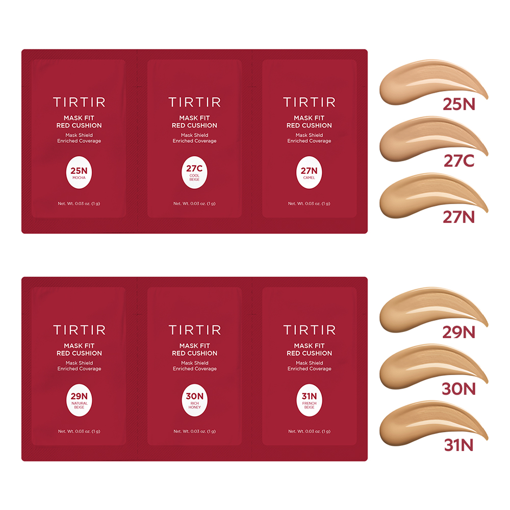 TIRTIR Sachet - Mask Fit Red Cushion Trial Kit 6 Culori (25N-31N) – Set de Testare Fond de Ten Cushion | Make-up Profesional