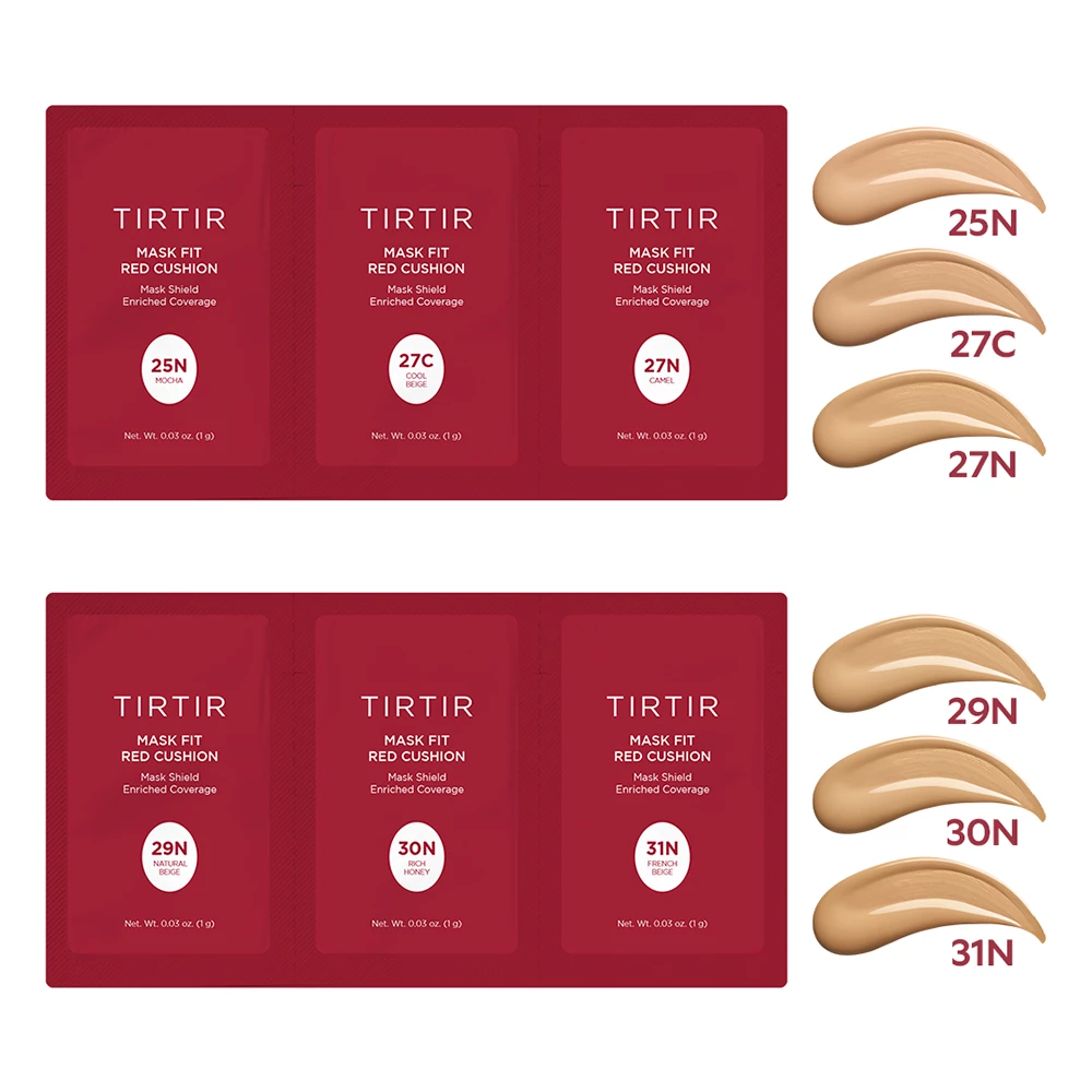 TIRTIR Mask Fit Red Cushion Fond de Ten 25N-31N - acoperire ridicata si finisaj satinat de pana la 72 de ore, 6 x 1 ml