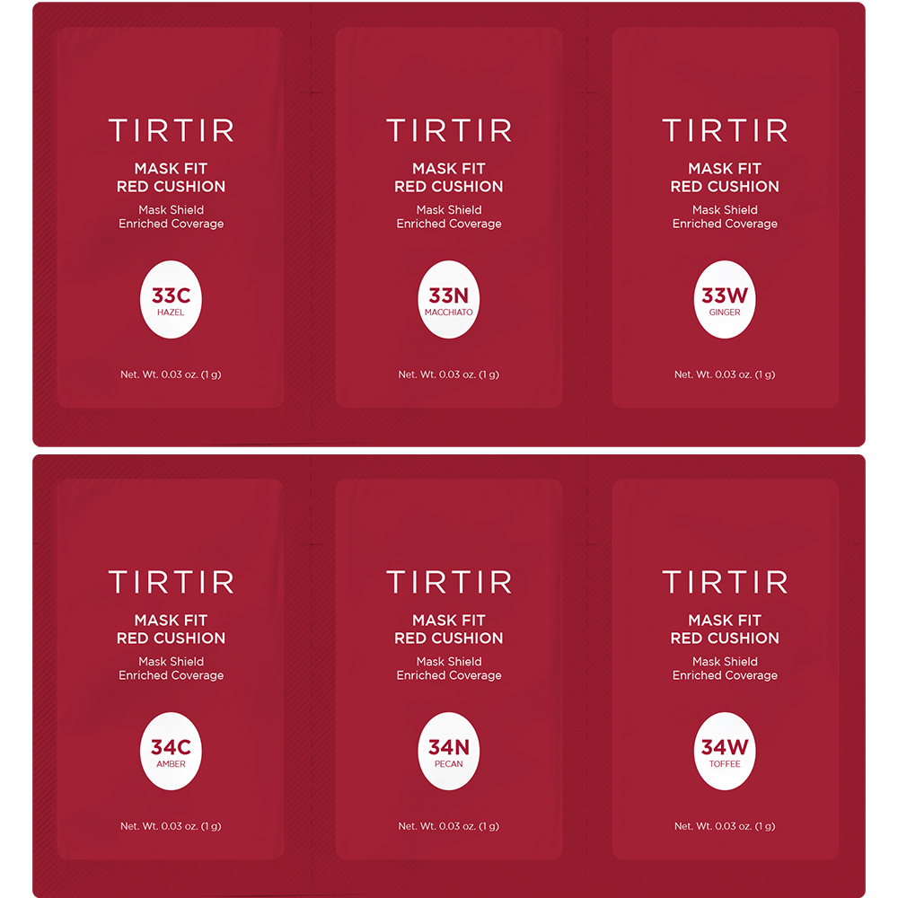 TIRTIR Sachet - Mask Fit Red Cushion Trial Kit 6 Culori (33C-34W) – Set de Testare Fond de Ten Cushion | Make-up Profesional