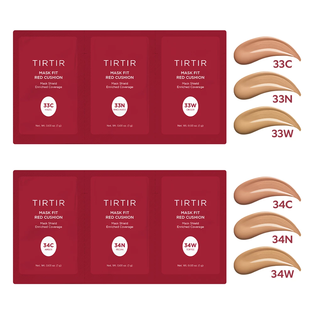 TIRTIR Mask Fit Red Cushion Fond de Ten 33C-34W - acoperire ridicata si finisaj satinat de pana la 72 de ore, 6 x 1 ml