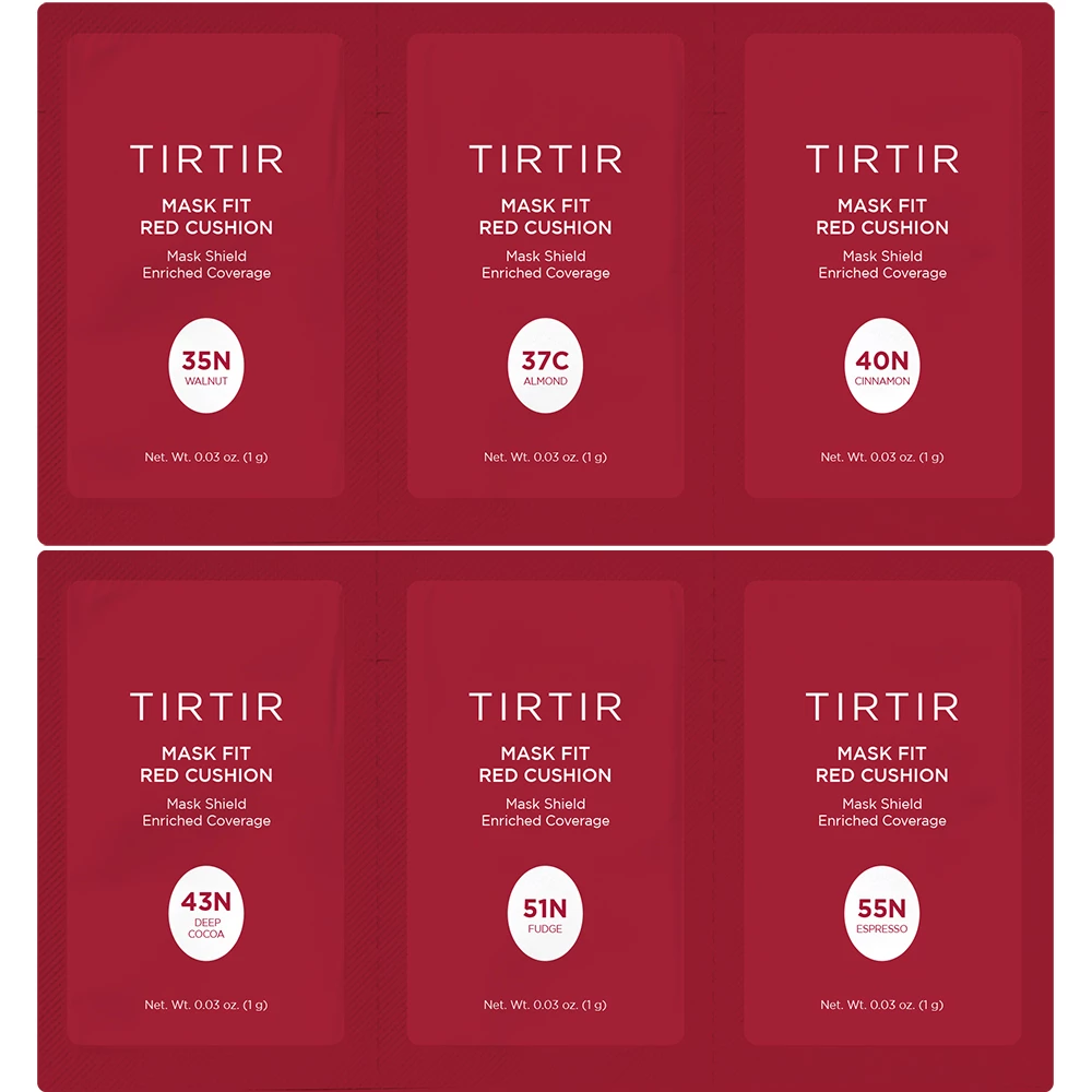 TIRTIR Mask Fit Red Cushion Fond de Ten Compact 35N-55N - acoperire ridicata si finisaj satinat de pana la 72 de ore, 6 x 1 ml