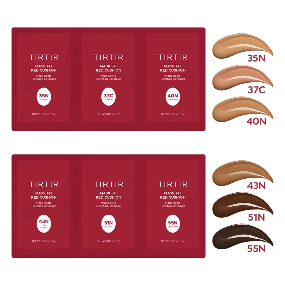 TIRTIR Mask Fit Red Cushion Fond de Ten Compact 35N-55N - acoperire ridicata si finisaj satinat de pana la 72 de ore, 6 x 1 ml