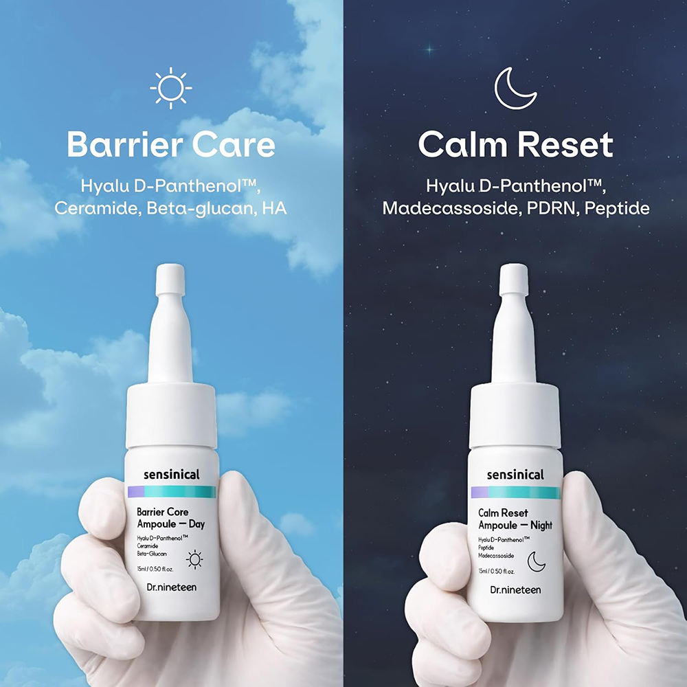 DR.NINETEEN Sensinical Day&Night Ampoule 2x15 ml - Ser de fata formulat cu acid hialuronic si pantenol, care contribuie la hidratarea pielii sensibile si la metinerea barierei cutanate