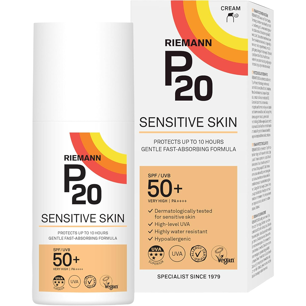 RIEMANN P20 Sensitive, 200 ml - crema de corp formulata cu filtre UVA si UVB si ingrediente hipoalergenice, care contribuie la protectia solara impotriva razelor UVA si UVB, Outdoor