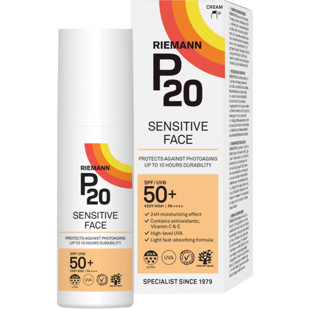RIEMANN P20 Sensitive Crema de fata SPF 50 - Protectie UV Ridicata si Hidratare Antioxidanta, 50 ml
