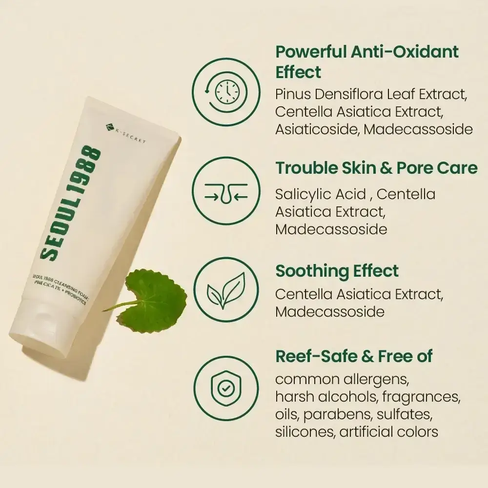 KSECRET Seoul 1988 Spuma de Curatare Pine Cica - Curatare Profunda si Calmanta anti-acnee cu Probiotice, 150 ml