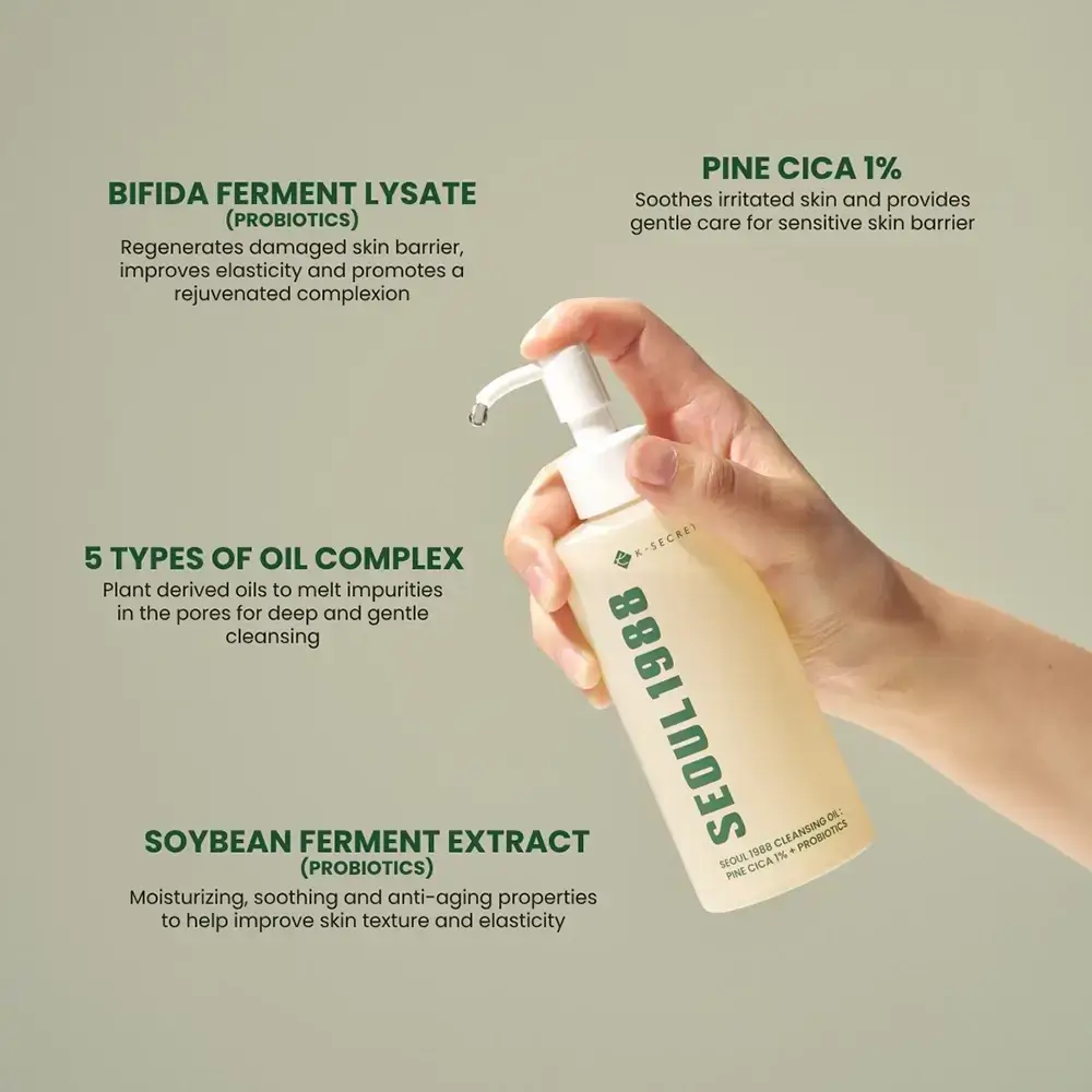 KSECRET Seoul 1988 Ulei de Curatare cu Centella si Probiotice Pine Cica 1% - Curatare Profunda, Anti-Acnee si Calmare, 200 ml