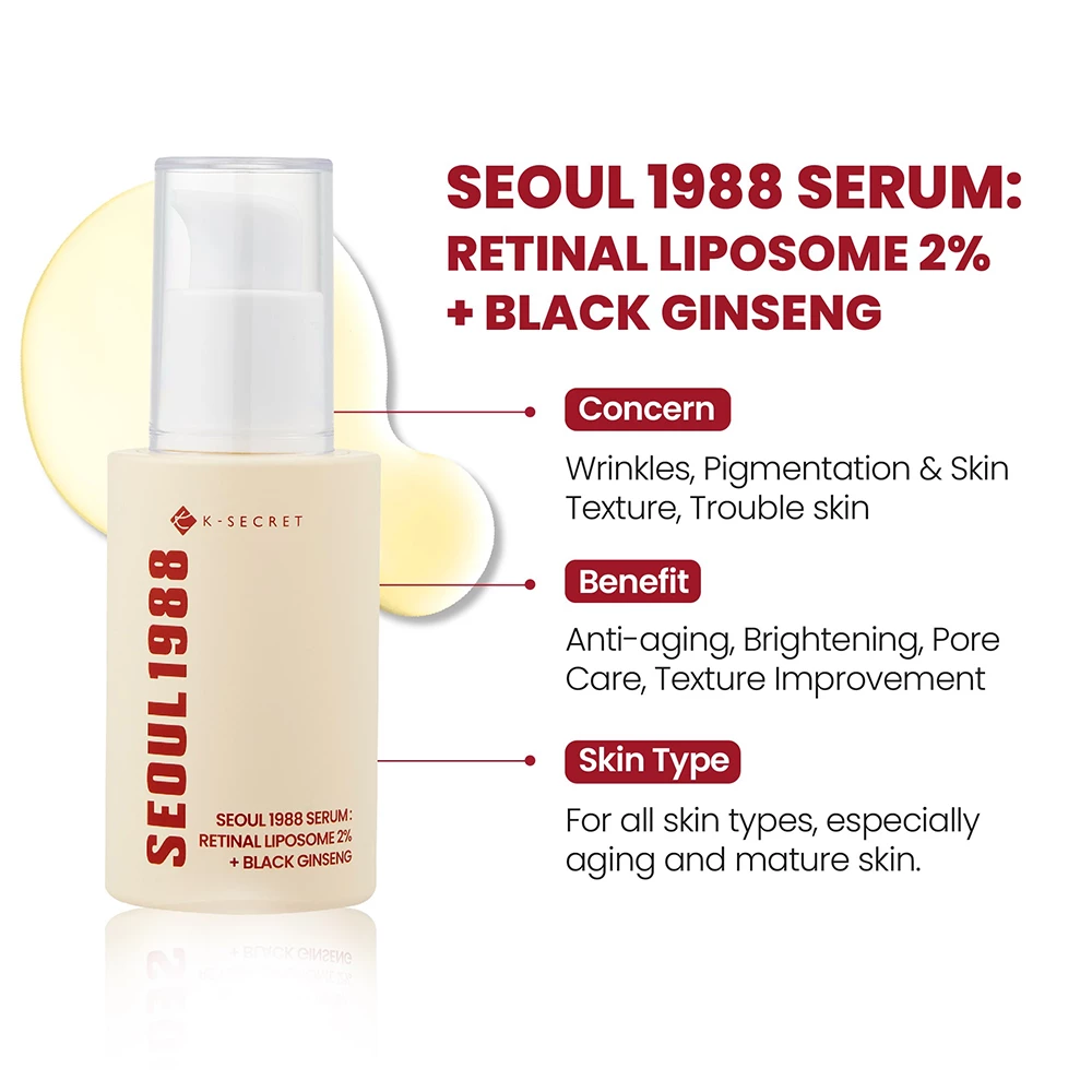 KSECRET Seoul 1988 Ser facial cu retinal si ginseng negru - Fermitate, anti-aging si luminozitate intensa, 30 ml