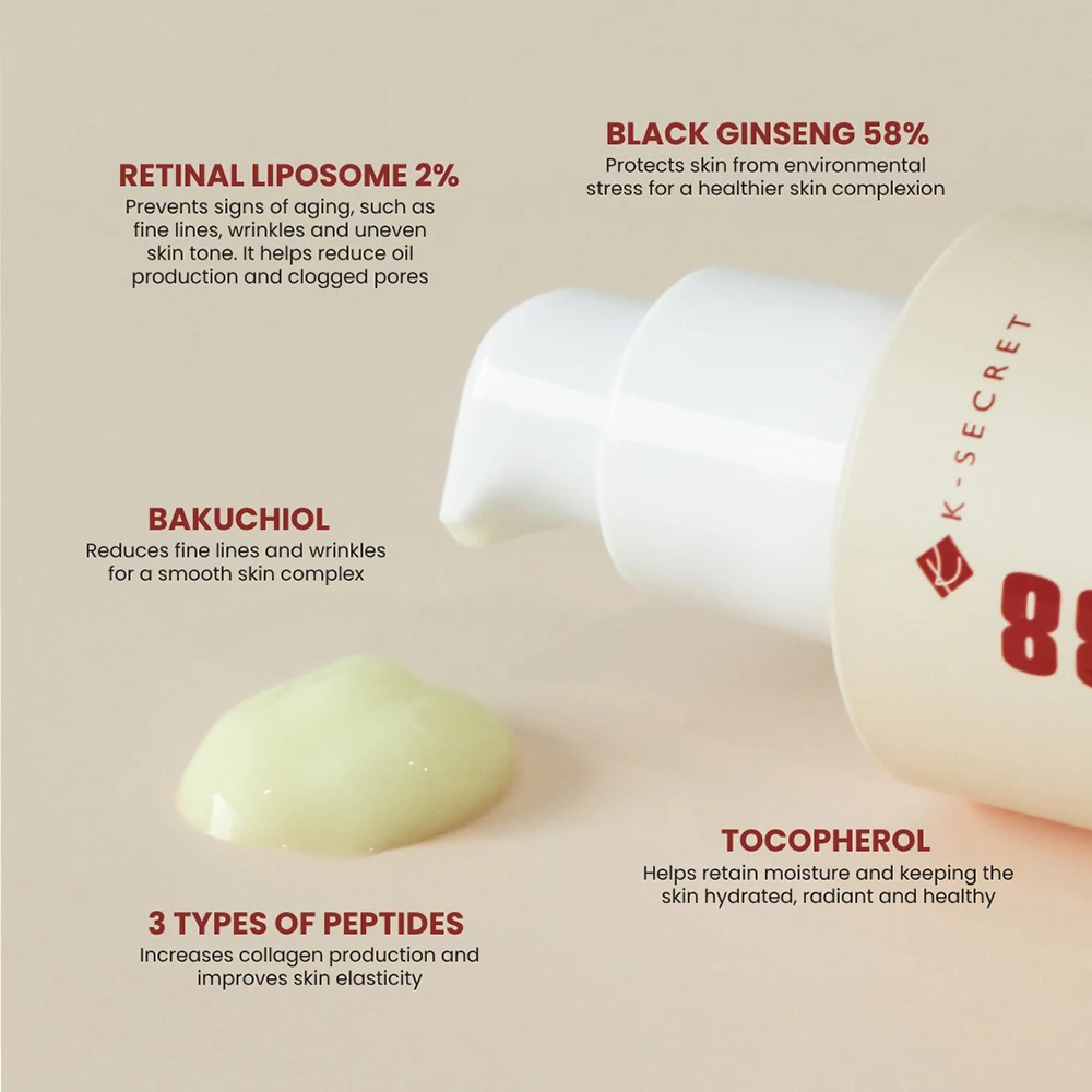 KSECRET Seoul 1988 Ser facial cu retinal si ginseng negru - Fermitate, anti-aging si luminozitate intensa, 30 ml