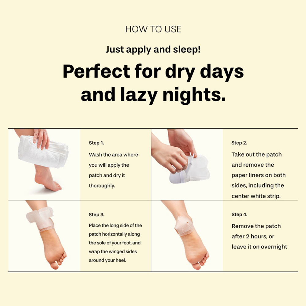 BAREN Shea Butter Sleeping Heel Patch, 2 buc - benzi pentru talpi formulate cu shea butter si acid hialuronic, care contribuie la hidratarea calcaielor uscate si la mentinerea confortului pielii pe timpul noptii