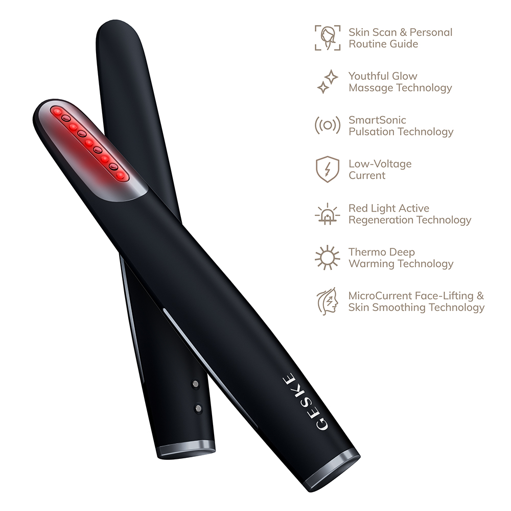 GESKE SmartAppGuided Skin Firming Wand 7 in 1 - dispozitiv de lifting facial cu micro-curent si lumina rosie, care contribuie la ingrijirea pielii - Black